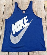 Vintage 90s Nike Big Swoosh Tank Top Shirt Sleeveless Blue Large Made In USA