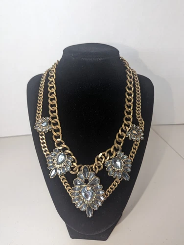 VETEMENTS Collana grossa antica oro cristallo nero strass dichiarazione a grappolo 17"