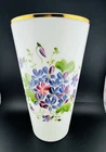 Vintage FENTON Milk Glass Painted & Initialed Purple Floral Vase 10 5/8" Tall