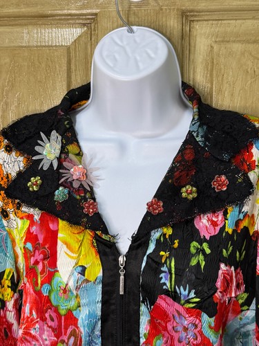 Alberto Makali Women’s Size L Zipper Jacket Artsy Art To Wear Multicolor Floral - Picture 3 of 8