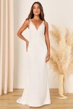 New Lulus Precious Promise White Satin Embroidered Lace Mermaid Maxi Dress XS