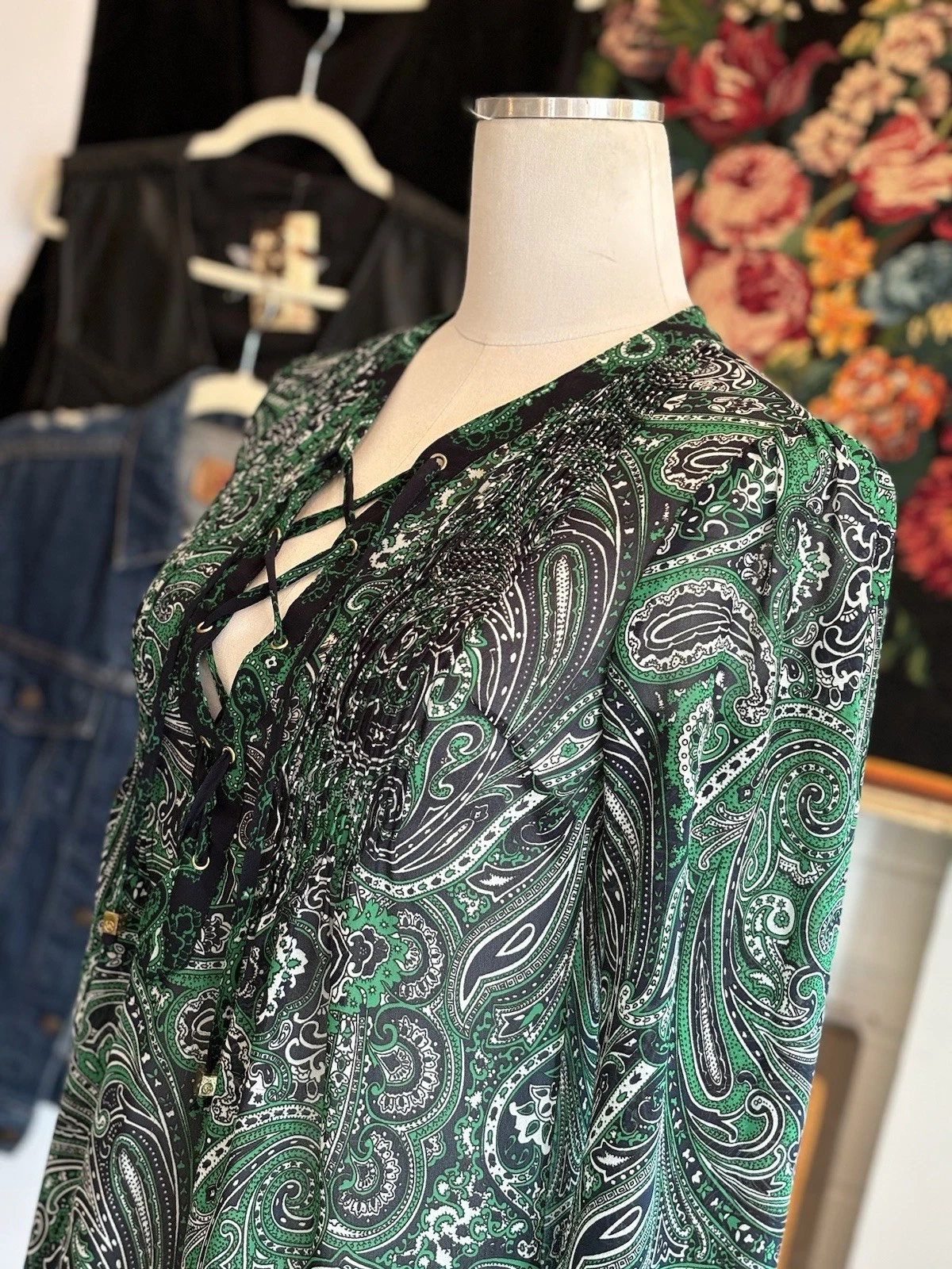 Abito Michael Kors stampa paisley verde trasparente nero copricostume spiaggia taglia XXS S