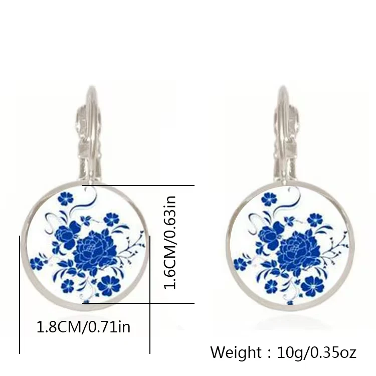 Pendientes de porcelana vintage azul y blanco pendientes de moda minimalista plateados Foto 2 de 2