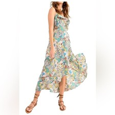 MOLLY BRACKEN PRINTED BACKLESS LONG DRESS TURQUOISE MAEVA XS