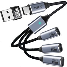 3 Way USB Type C Splitter Adaptor, for Data Transfer/ Charging with OTG Adaptor