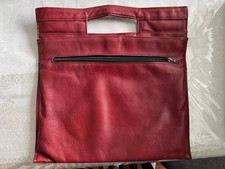 Vintage 1980s Maroon Leather Clutch Bag W/ Handle soft leather vacation/western