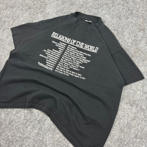 Vintage Anvil Religions of the World Funny T-Shirt Black Grunge Faded