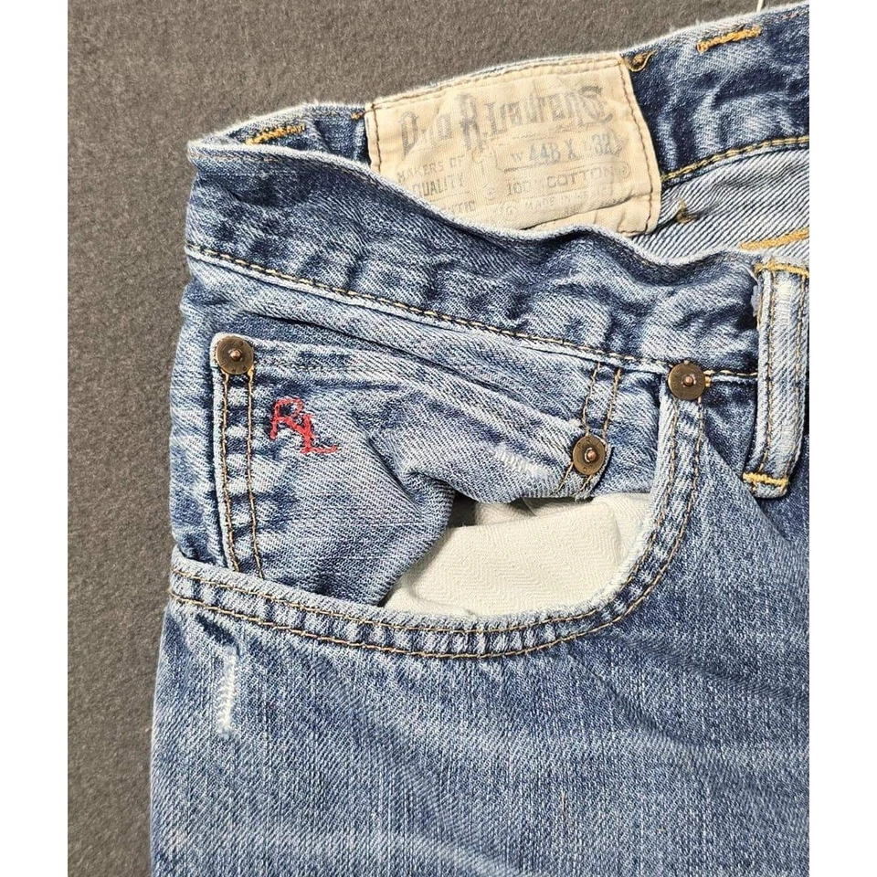 Vintage Polo Ralph Lauren Pants Men's 44B Big Blue Jeans Denim Pocket Prep 44x32 - Image 3 of 4