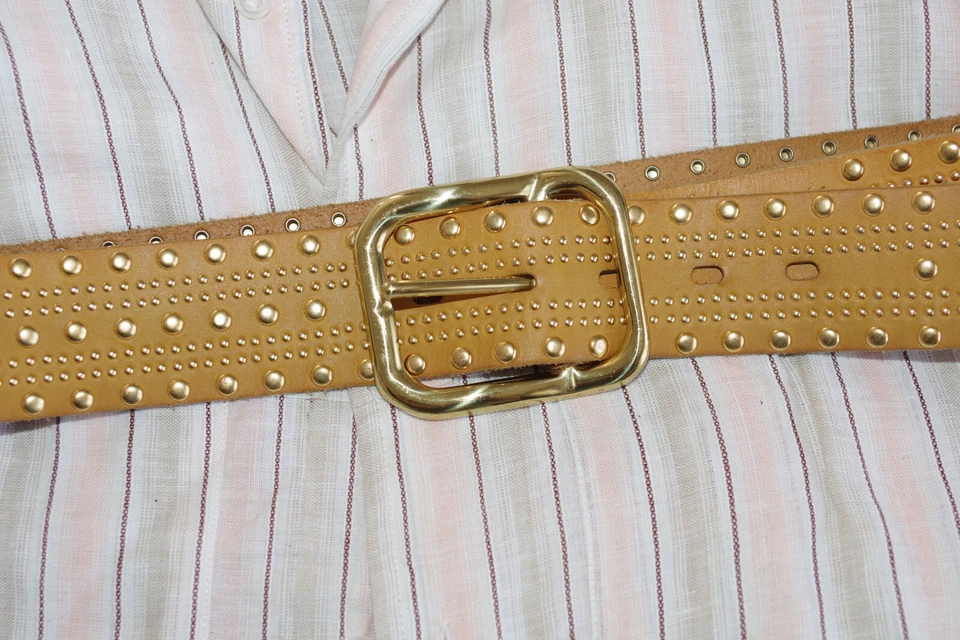 LINEA PELLE Hand Made Gold Brown Rare Beauty Women's studded leather belt Size:L - Image 3 of 4