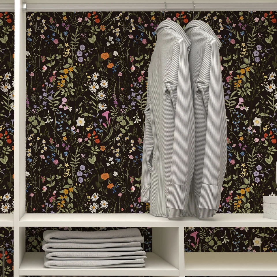 2 Rolls Black Floral Wallpaper 17.3"X118" Peel And Stick Vinyl Contact Paper - Image 4 of 4