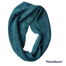 Keds Green Gold Speckle Flakes Dots Cowl Chunky Knit Infinity Scarf