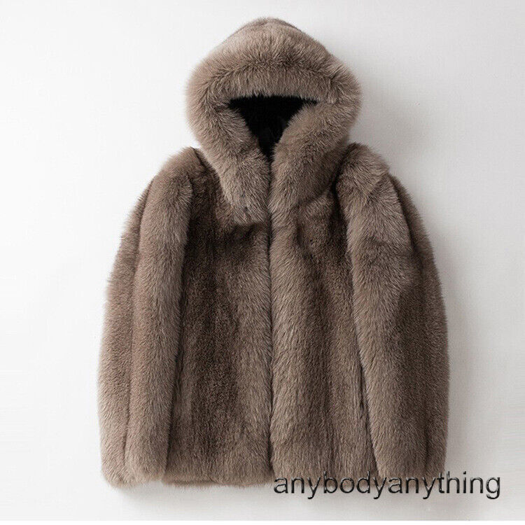American Style Winter Mens Hooded Faux Fox Fur Short Coats