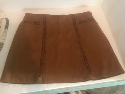CATO LADIES Brown LINED SKIRT WITH  Braid Detail SIZE 12