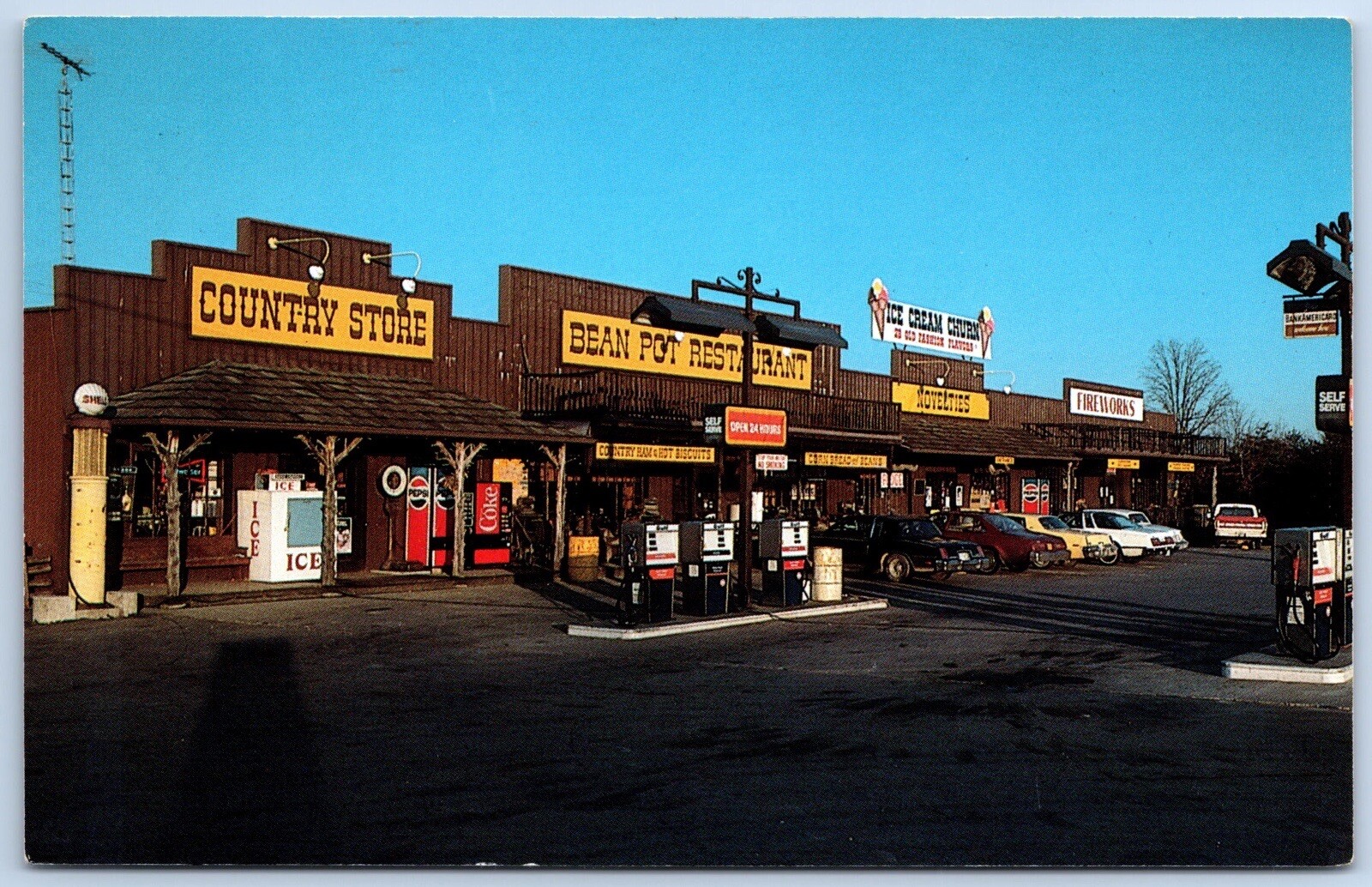 Crossville Tennessee Postcard Bean Pot Restaurant & Store Hwy 40 Gas Pumps eBay