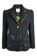 Kate Spade Black Picnic Perfect Blossom Trimmed Tweed Jacket (us 2 | Uk 6)