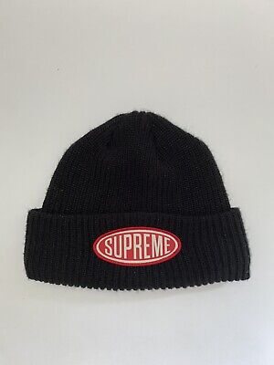 Supreme FW18 Oval Patch Beanie Black Red | eBay