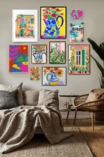Set of 10 Colorful Gouache Paintings Printable Wall Art, Vibrant Flowers digital