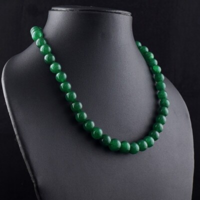 Green Emerald Round Shape 312 Cts Beaded Fantastic Womens Necklace AK 36 E586
