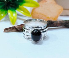 Spinner Black Onyx Handmade Ring 925 Sterling Silver Gift To love Size 8.25 A681
