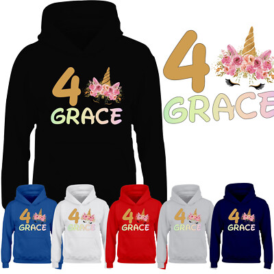 Personalisierter Hoodie Einhorn beliebiger Name Alter Jungen Kindergeburtstag Mädchen Kinder Hoody