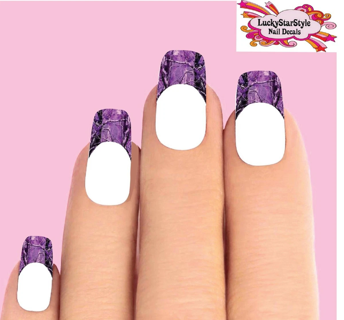 Waterslide Tips Nail Decals Set of 10 - Purple Mossy Oak Camo Camouflage |  eBay