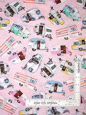 Camper RV Fabric By The Yard Camping Trailer Camp Pink Cotton Timeless Treasures