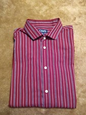 Chaps Button Up Stripes Shirt Youth Large 14/16 Preppy Red Long Sleeve 