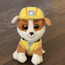 2017 TY Beanie Boos RUBBLE Dog Plush Paw Patrol Stuffed Animal Glitter Eyes