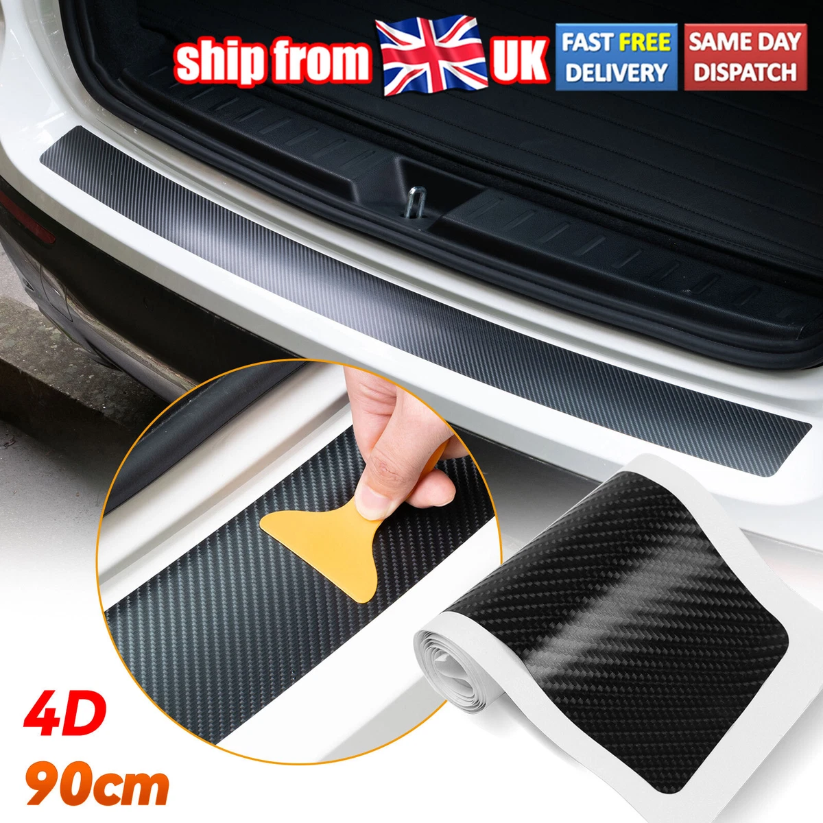 Car Rear Boot Bumper Sill Protector Plate Strip Trim Cover Guard 4D Carbon Fiber
