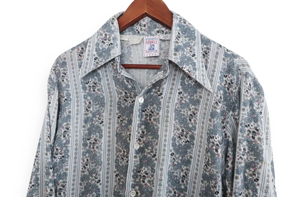 Camisa De Colección Años 70 Mickey Mouse Floral Abotonada Kennington Disney Productions Mediana Foto 2 de 4