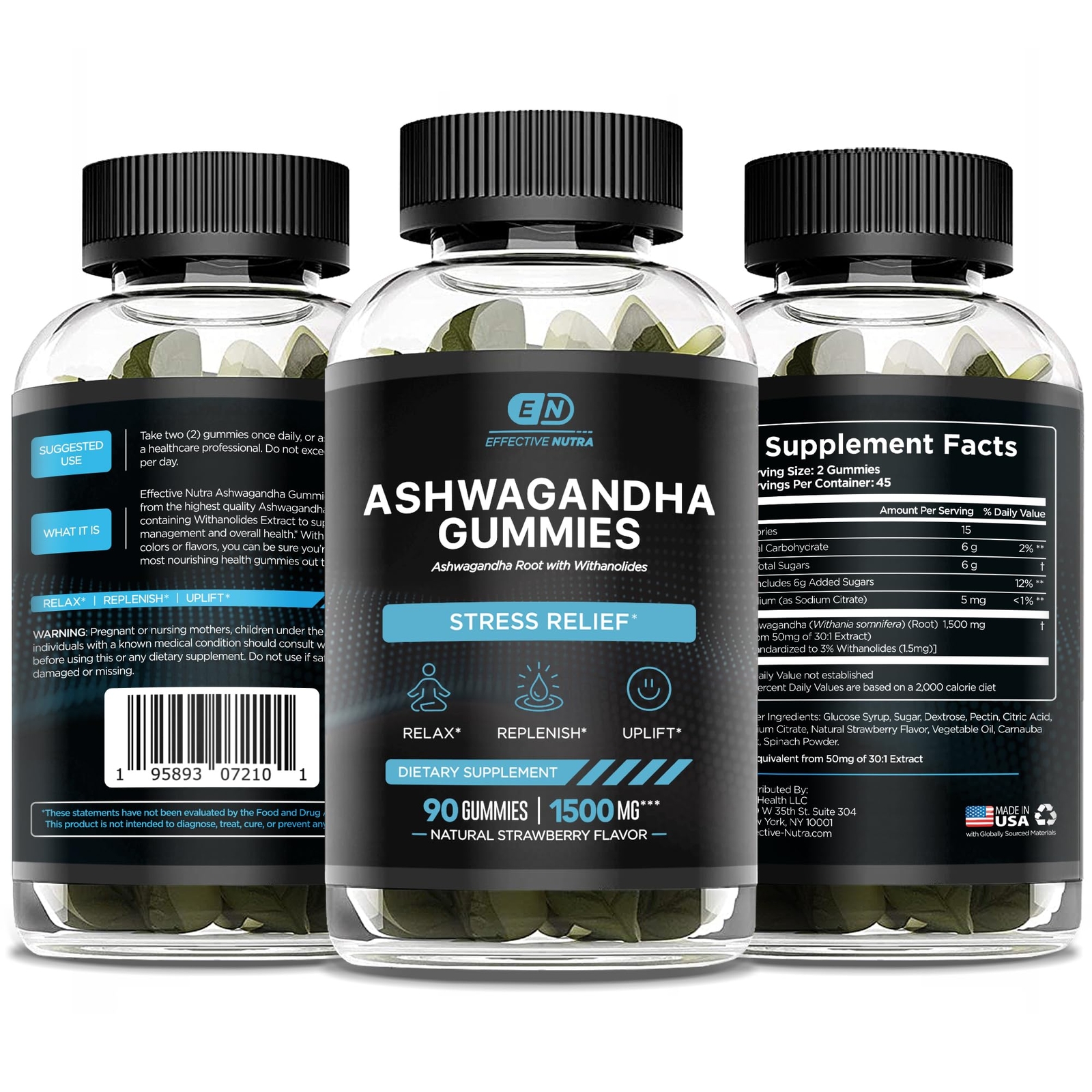 EFFECTIVE NUTRA Ashwagandha Gummies 1500mg | Stress Relief Immune Support Cal...