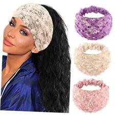 Women Boho Headbands Lace Floral Head Wraps Wide Bandeau Stretch Turban Headwear