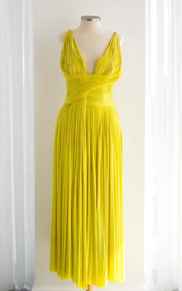 Vestido helênico Madame Grès Haute Couture 1956 plissado Chartreuse jersey amarelo - Imagem 4 de 4