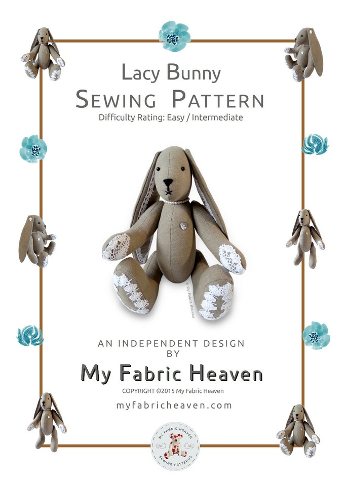 Lacy Bunny Soft Toy Sewing PATTERN Floppy Eared Bunny Rabbit by My ...