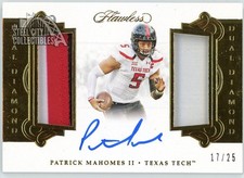 Patrick Mahomes 2018 Flawless Collegiate Dual Patch Autograph Card DDMA-PA 17/25