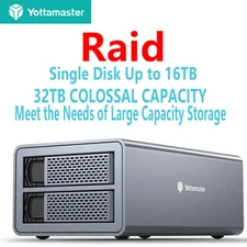 Yottamaster 2 Bay External Hard Drive Enclosure RAID USB3 2.5" 3.5" SATA HDD SSD