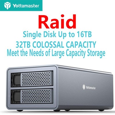 Yottamaster 2 Bay External Hard Drive Enclosure RAID USB3 2.5'' 3.5'' SATA HDD SSD