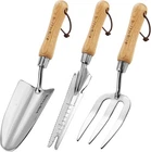 Garden Tool Set 3PCS Stainless Steel Hand Tools with Wooden Handles for Weeding