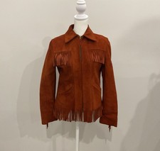 Chips Women  s Western Boho Fringe Leather Jacket Vintage XS-S Fit
