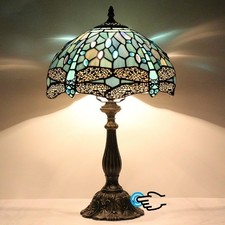 Tiffany Style Sea Blue Stained Glass Touch Control Table Lamp 12x12x19 Inches