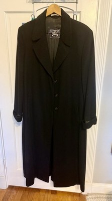 Burberry London Women's Black Long Wool Cashmere Overcoat Button Lined Sz 16