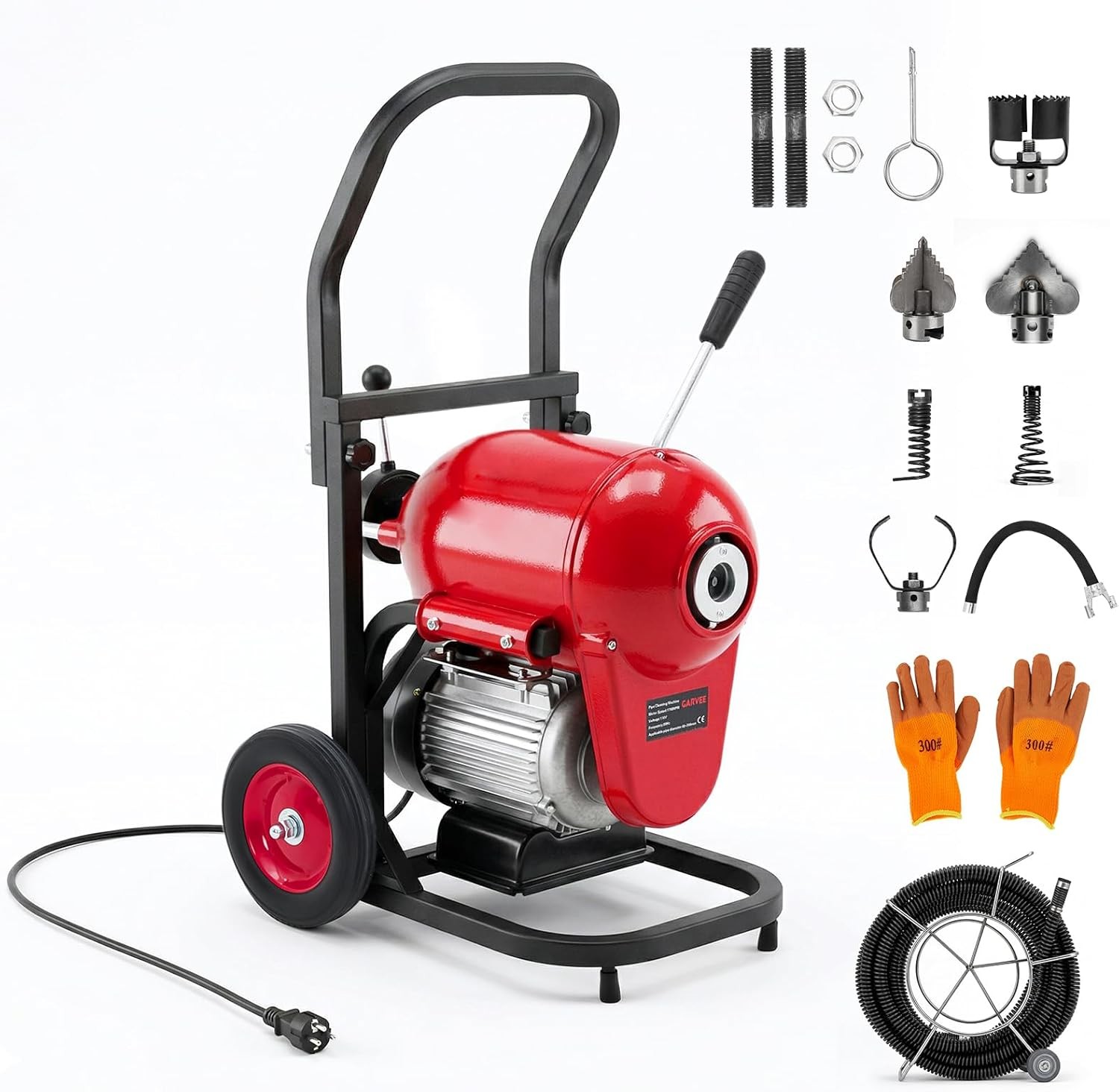 120 ft x 6/5 in Electric Drain Cleaner Machine with Auto Feed & 6 Cutters 1100W