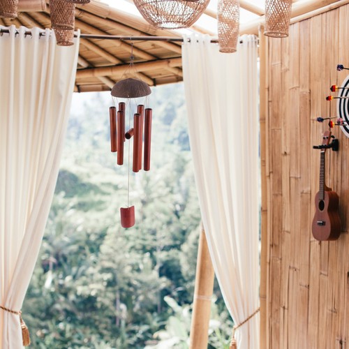 1Pc Bamboo Wind Chimes Coconut Shell Deep Tone Hanging Decor - Picture 12 of 12