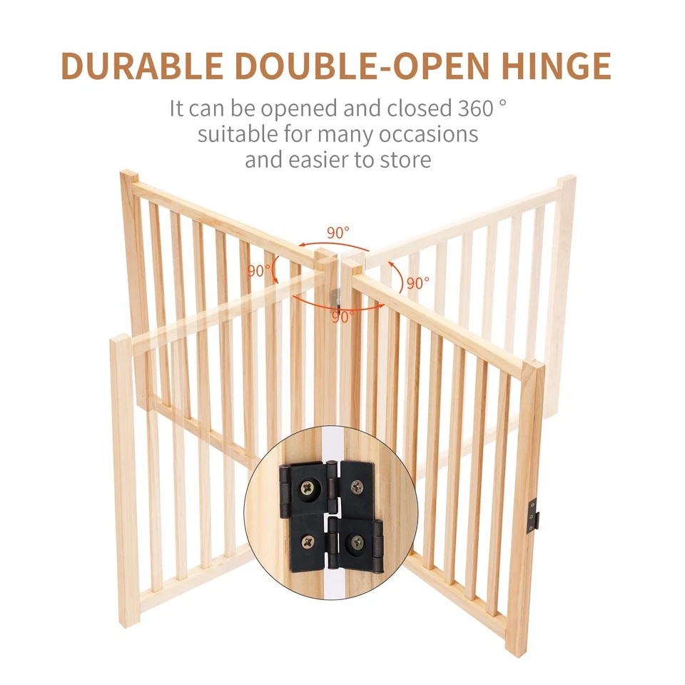 Puerta de madera para perros 24"/36" altura interior independiente puerta para mascotas valla plegable para perros Foto 3 de 4