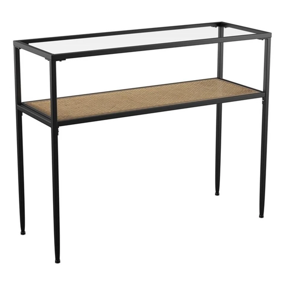 Деревянный консольный стол SEI Furniture Bladeston со стеклянной поверхностью черного цвета - Изображение 2 из 3