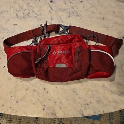 Outdoor Product Double Water Bottle Hiking Fanny Pack. Red, 3 Pocket.
