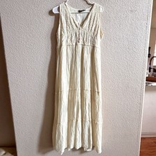 Bohemian Lace Dress XL Midi Bridal Gauze Prairie Lined Tiered Hippe Artsy Party
