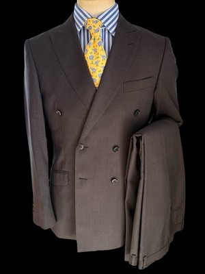 Hawes & Curtis Double Breasted Suit 40R / W34  Charcoal Grey Super 100 s Wool
