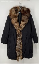 NICE Invidia New York Black Brown Fox Fur Collar Long Sleeve Wms Overcoat SZ 12