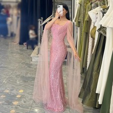 Glamorous Mermaid Evening Dress Sequined Beadings with Cloak Prom Party Dress